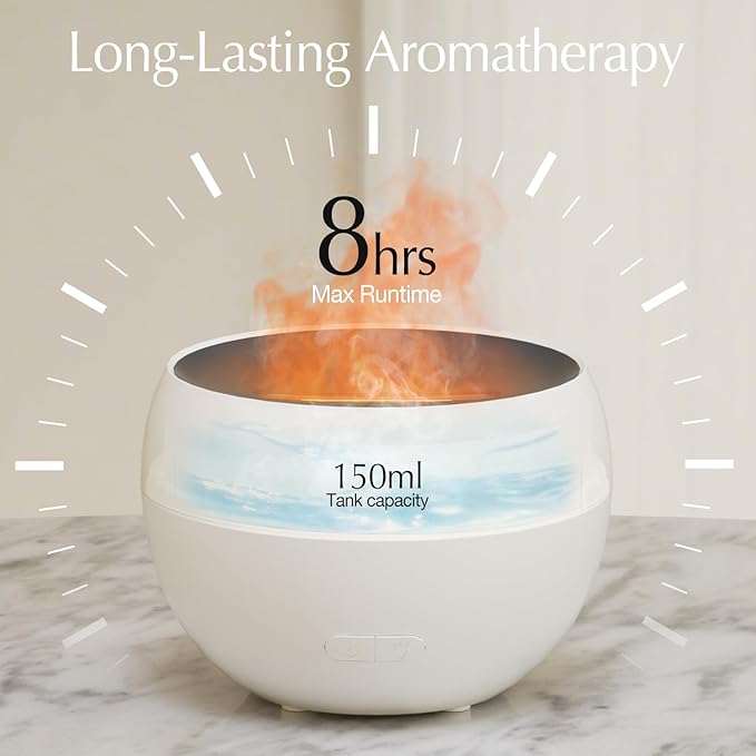 SALKING Essential Oil Diffuser, Fireplace Fire Flame Aromatherapy Diffuser, 150ml Ultrasonic Cool Mist Humidifier, Scent Aroma Diffuser with Auto-Off Function for Home, Room (White)