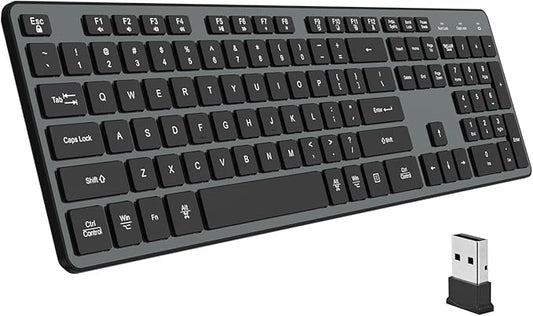 Slim Quiet Wireless Keyboard for Mac and Windows,Durable Flat Keyboard with Full Size Ultra Quiet Low-Profile Flat Keys, 2.4GHz Wireless for Mac,Windows 11/10/8/7/Vista,Microsoft & PC（Grey