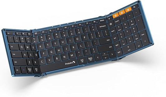 ProtoArc Foldable Bluetooth Keyboard, XK01 Folding Wireless Portable Keyboard with Number Pad, Full-Size Travel Keyboards for Windows iOS Android Tablet Smartphone Laptop PC - Dark Blue