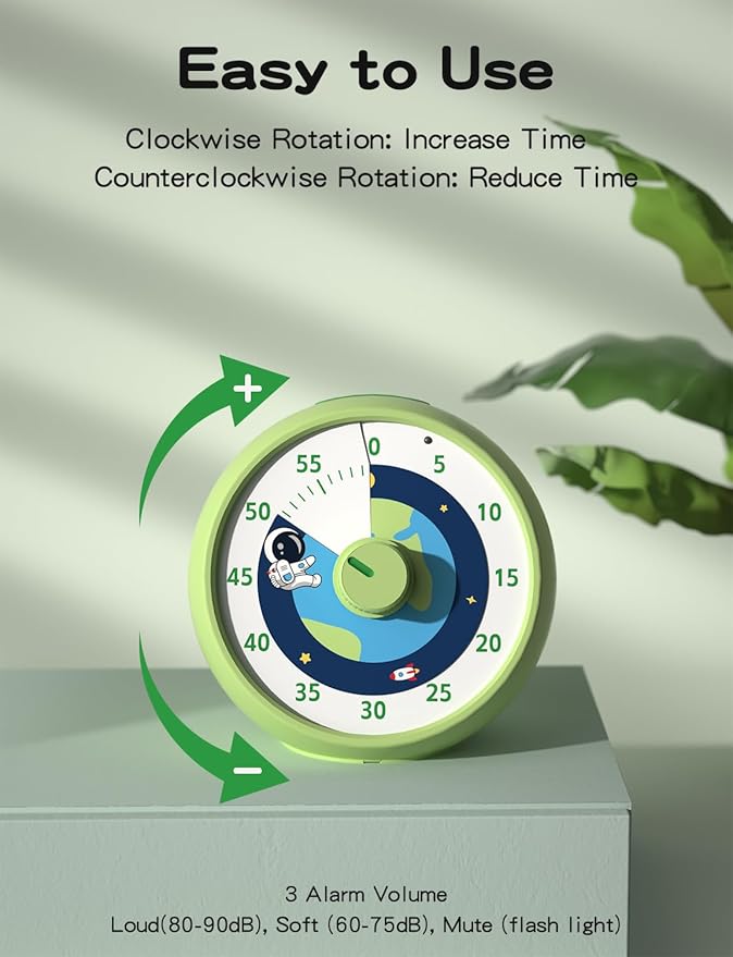 Visual Timer for Kids, 60-Minute Countdown Timer for Classroom Office Kitchen, Desk Timer Kids Time Management Tools with Silent Operation, Pomodoro Time Rainbow Pattern