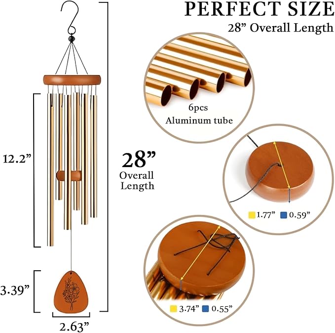 Wind Chimes for Mom Birthday Gifts from Daughter, Son – Christmas Ideas for Mom Long Distance, Mothers Day Presents – Home Patio Garden Decor – Wooden Large Wind Chimes for Outside 28"