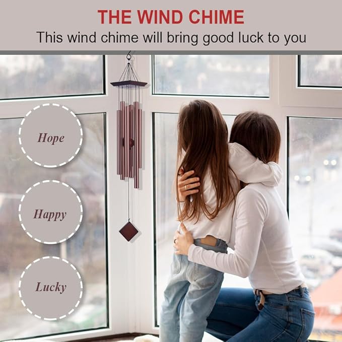 39" Large Wooden Wind Chimes for Outside, High-pitched Wind Chimes Outdoor with 6 Heavy Tubes for Patio,Garden Hanging Décor, Sympathy Gifts,Dark Brown