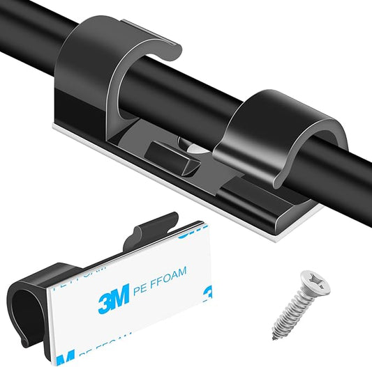 XHF 50pcs Medium Self Adhesive Cable Clips Black,Wire Clips Cable Management Wire Organizer Cord Holder for Under Desk, Car, Wall, TV PC Ethernet Cable