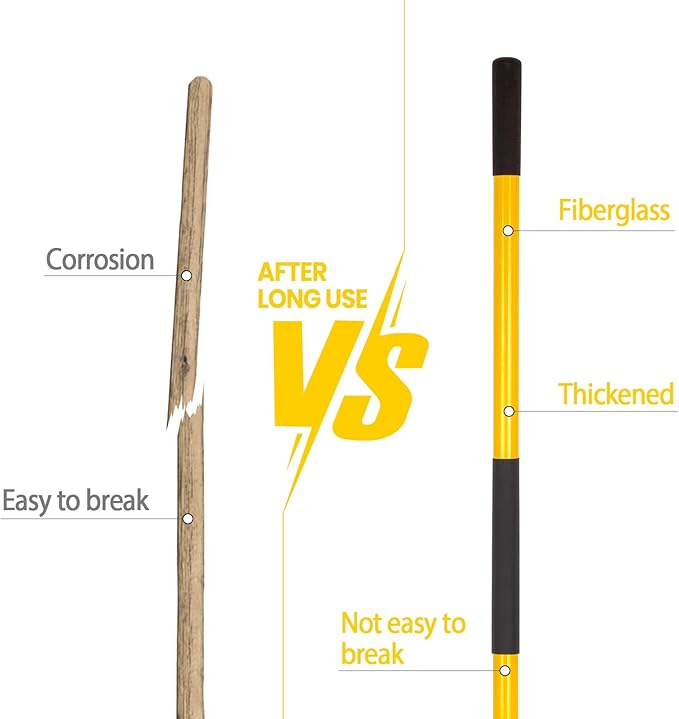 Heavy Duty Gardening Shovel, 56 Inch Round Blade with Fiberglass Handle (Yellow)