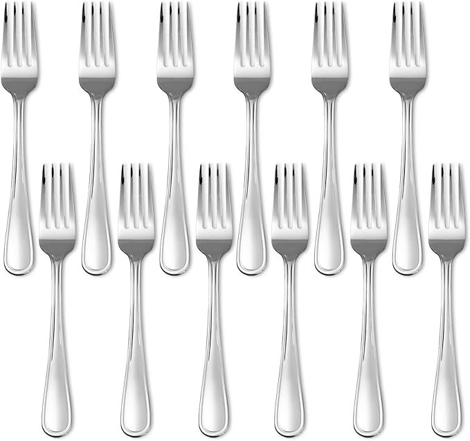 Dinner Fork Set -12 PCS Silver 18/0 Premium Food Grade Stainless Steel Flatware Salad Forks， Durable Metal Forks Silverware, Mirror Polished & Dishwasher Safe for Home, Kitchen, Restaurant