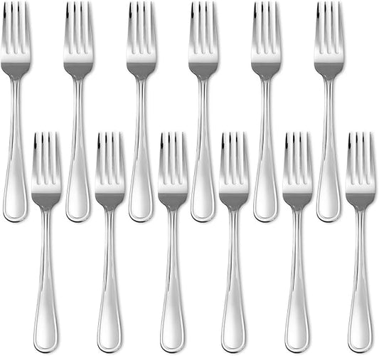 Dinner Fork Set -12 PCS Silver 18/0 Premium Food Grade Stainless Steel Flatware Salad Forks， Durable Metal Forks Silverware, Mirror Polished & Dishwasher Safe for Home, Kitchen, Restaurant