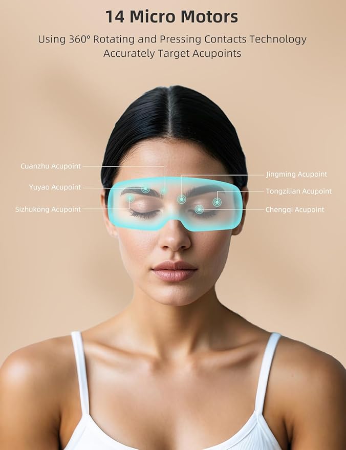 Eye Massager with Heat & Vibration, Upgraded Heated Eye Massager with Acupressure, Music, Voice Prompts, Vision Window, Smart Eye Care Birthday Gifts for Mom Dad Friend Women Men