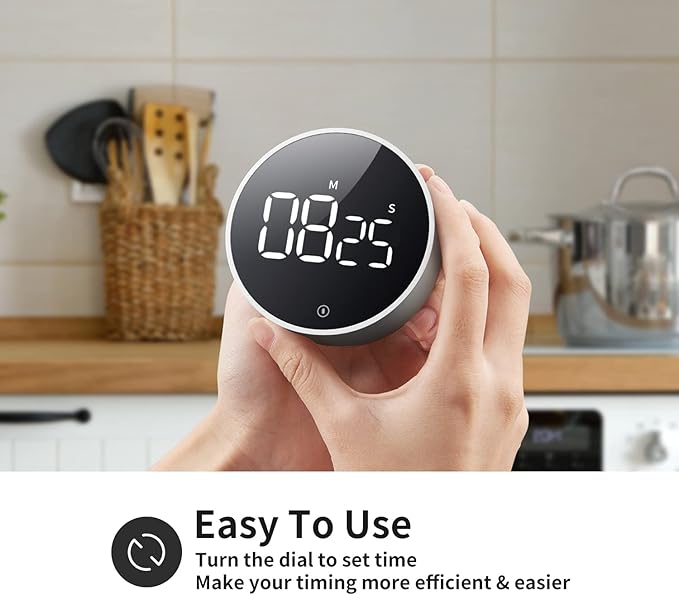 VOCOO Digital Kitchen Timer - Magnetic Countdown Countup Timer with Large LED Display Volume Adjustable, Easy for Cooking and for Seniors and Kids to Use (Space Grey)