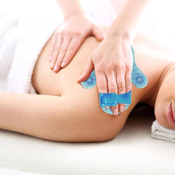 Handheld Massage Ball for Muscle Back Neck Joint Foot Shoulder Leg Pain Relief - Palm Shaped Massage Tool with Roller Balls, Portable Design, Blue