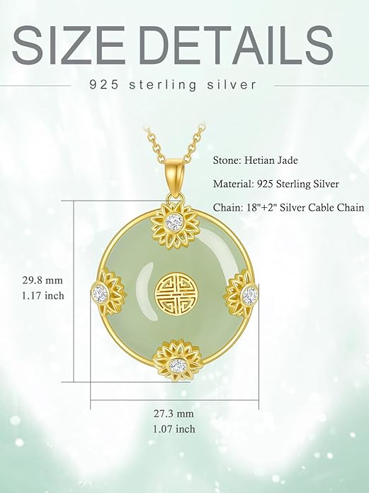 Jade Lotus Necklace for Women 14k Gold Plated Sterling Silver Good Fortune Jade Jewelry Birthday Christmas Gifts for Women Mom Wife