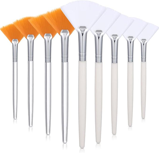 9 Pieces Facial Fan Mask Brushes, Soft Facial Applicator Brushes Tools for Peel Glycolic Makeup for Mud Cream(White, Yellow)