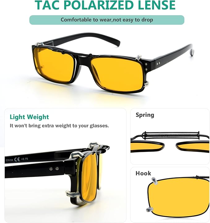 Eyekepper 3-pack Polarized Clip on Sunglasses With Spring Draw Bar Grey/Brown/Green Lens 54 * 34MM