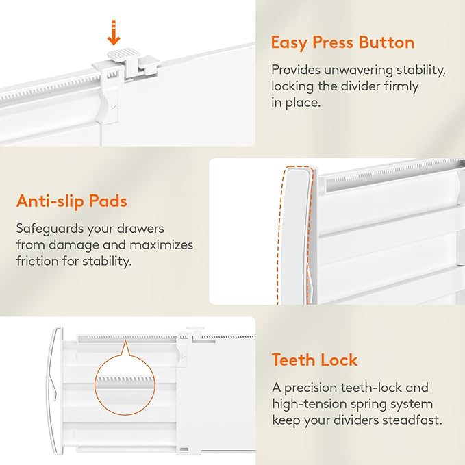 Lifewit 5" Tall 5 Pack Deep Drawer Dividers, 11.5-18.5" Expandable Drawer Divider for Clothes, White Dresser Drawer Storage Organizers, Clothing Drawers Separators for Dresser, Kitchen, Bedroom