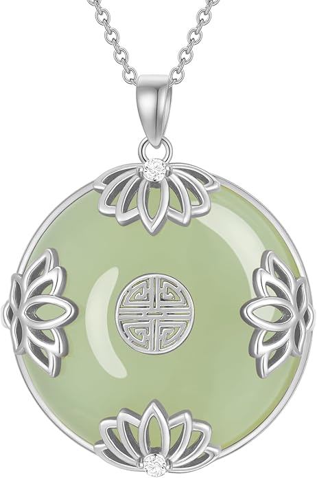 Jade Lotus Necklace for Women 14k Gold Plated Sterling Silver Good Fortune Jade Jewelry Birthday Christmas Gifts for Women Mom Wife