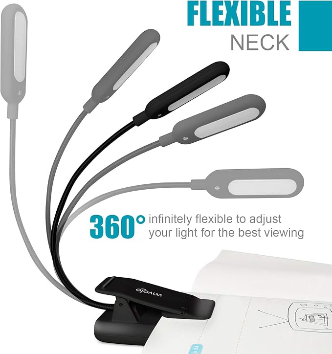 VAVOFO Rechargeable Reading Light, 7 LEDs with 9 Color Temperature 9 Brightness Levels Clip On Book Light for Reading in Bed with Power Indicator for Bookworms (Black)
