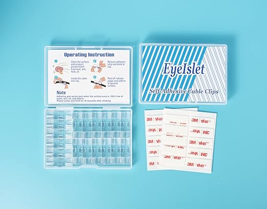 Self-Adhesive Cable Clips Organizer Drop Wire Holder Cord Management, Max Fitting Cable Diameter 0.27 inch, Pack of 20, Transparent