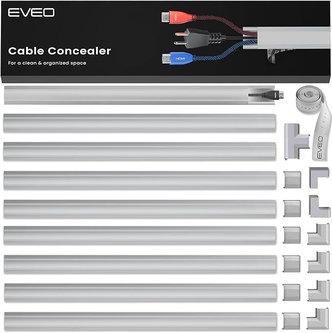 Cord Hider 153in - Cord Covers for Wires - Paintable Cable Hider - Cable Management - Wire Hiders for TV On Wall - Cable Management Cord Hider Wall - Cable Raceway - 9X (L17 x W0.95 x H0.5) - Grey