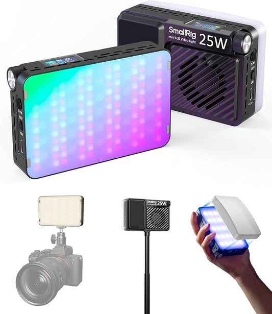 SmallRig RM 25C Mini LED RGB Video Light, 3100mAh Battery, HD LCD Display, 25W Portable Camera Light Gifts for Photographers, Content Creators, 2500K-10000K CRI 96 TLCI 99, Magnetic Mounting - 5357