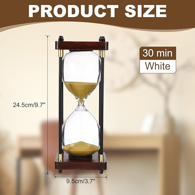 PATIKIL Large Decorative Sand Timer, 30 Minutes Wood Hour Glass Timer Modern Wooden Hour Glass for Cooking Game Office Classroom Kitchen Home, Gold Tone(Style 2)