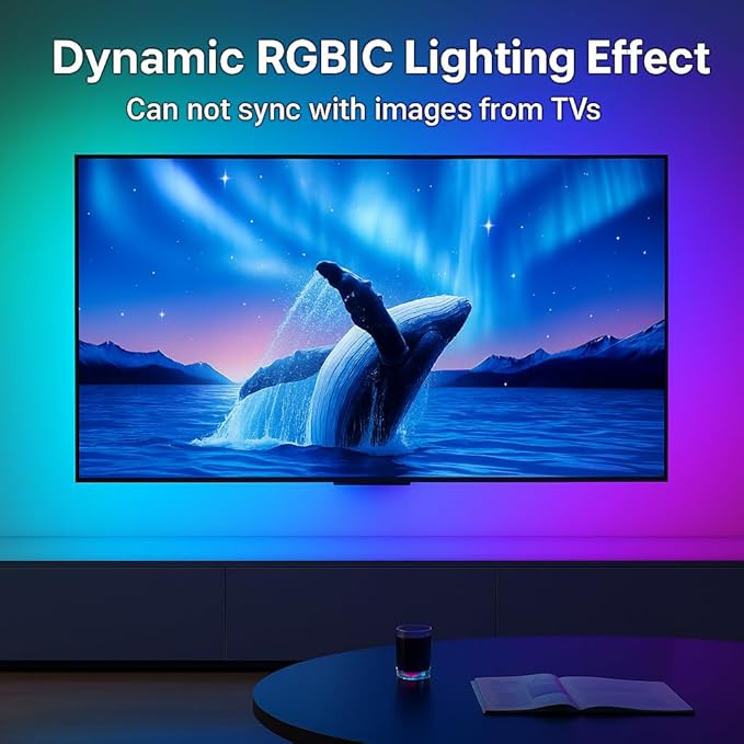 Smart TV LED Backlight, Flowing Color Changing TV Light Strip, 16.4ft TV Lights Behind 55-70in Monitor, Works with Alexa and Google, Music Sync, WiFi and App Control, LED Lights for Gaming Room Decor