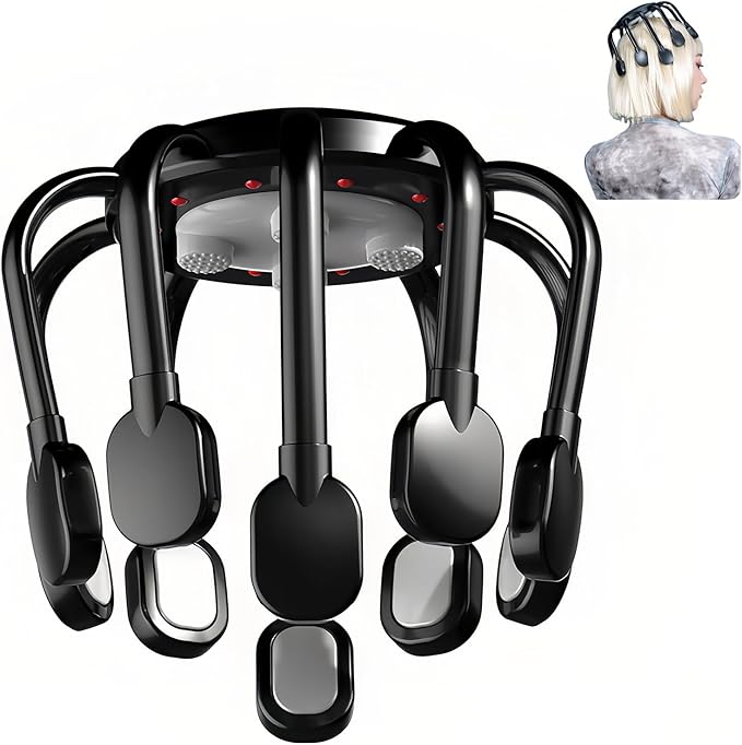 Electric Head Scalp Massager – 360° Multi-Point Massage Tool with 10 Large Silicone Massage Points & 4 Top Massage Points, 6 Modes, Adjustable Heating Function for Relaxation and Hair Care