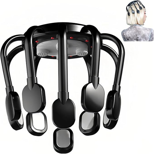 Electric Head Scalp Massager – 360° Multi-Point Massage Tool with 10 Large Silicone Massage Points & 4 Top Massage Points, 6 Modes, Adjustable Heating Function for Relaxation and Hair Care