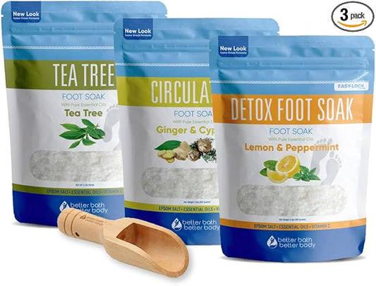 Foot Soak Salts Bundle 3 Pack with Scoop DIY at Home Spa with USP Epsom Salt and Pure Essential Oils in BPA Free Pouch with Easy Press Lock Seal (2 Lbs Each 6 Lbs Total)