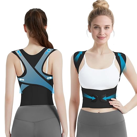 Posture Corrector for Women & Men, Full Back Brace Support with Adjustable Shoulder Straightener, Lower & Upper Back Pain Relief - Scoliosis, Hunchback, Spine Corrector (Black, Large)