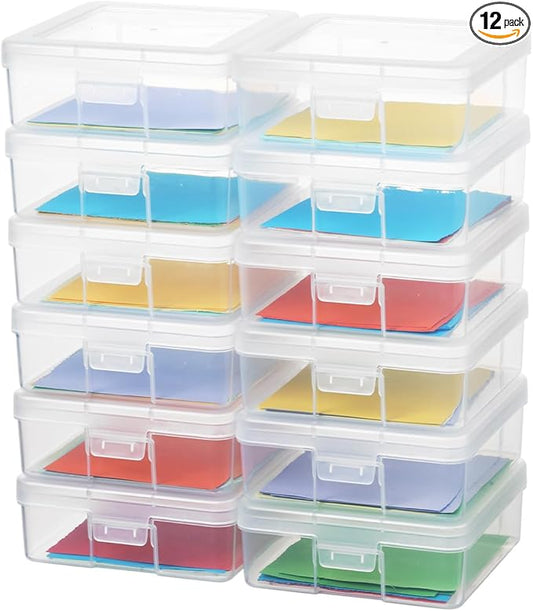 novelinks Stackable Plastic Clear Storage Box Containers with Latching Lid - Art Craft Supply Organizer Storage Containers for Pencil Box, Crayon, Beads, Jewelry (12 Pack Small -Clear)