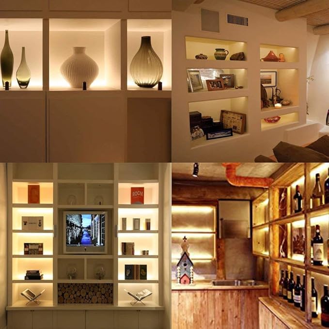 Premium LED Light Strips Kit: 6 x 12 Linkable Bars + Rocker Switch for Warm White Ambient Lighting in Cabinets, Closets, Shelf, Display Case, Showcase Lighting, 3000K Warm White