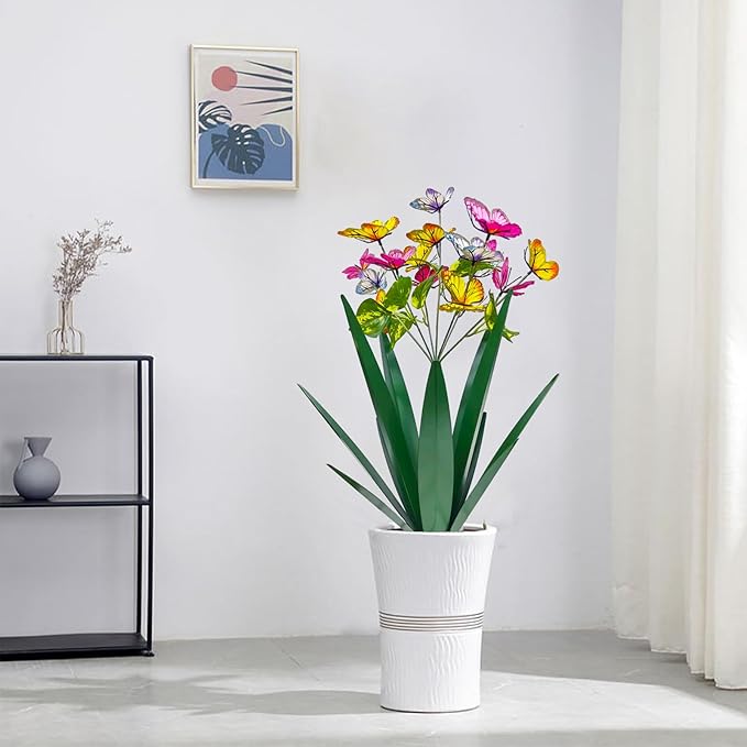 TOMBABY Garden Outdoor Butterfly Enlarge Thickened Wind Resistant Metal Agave Garden Art Metal Plant Country Sculpture Statue Decorations Ornaments Artificial Waterproof Butterflies(Green 3pcs)