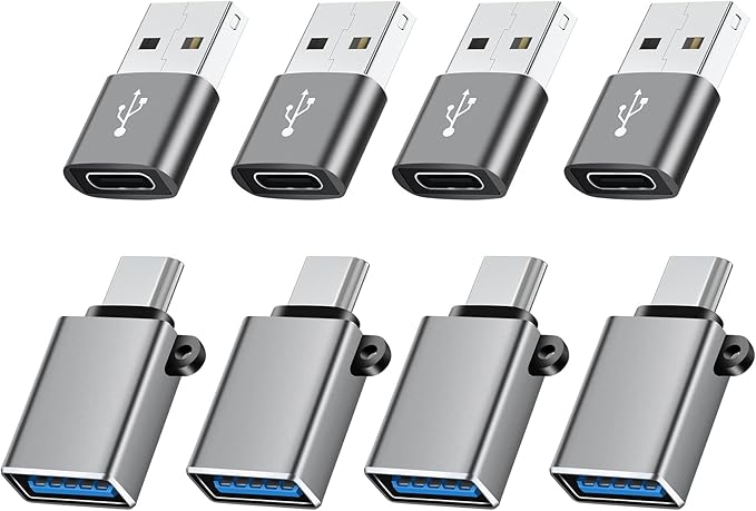 USB Type C Adapter 8 Pack,USB to USB C Adapter,USBC Type A Male Female OTG Converter Adaptor,Charger Cable Connector for iPhone 15 14 13,MacBook Pro,iPad,iMac,Grey