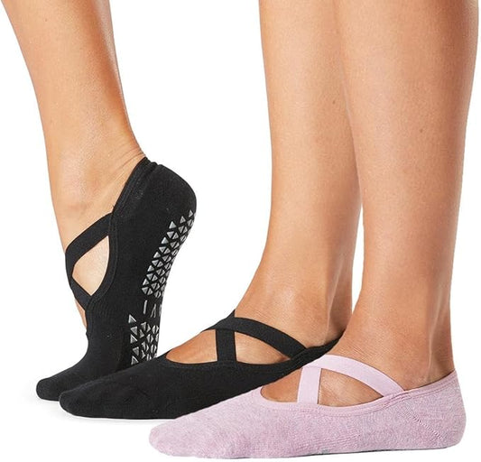TAVI NOIR Chloe Fashion Criss-Cross Grip Socks for Barre, Pilates and Yoga