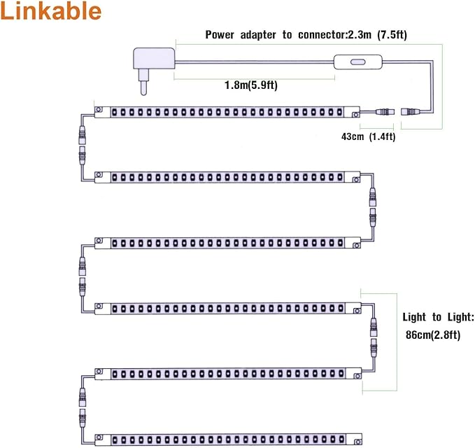 Led Light Strips Kit, (6) 12’’ Linkable Light Bars + Rocker Switch + UL Power Adapter, Under Cabinet Lighting for Locker Closet Shelf, Showcase Lighting, 6000K Cool White