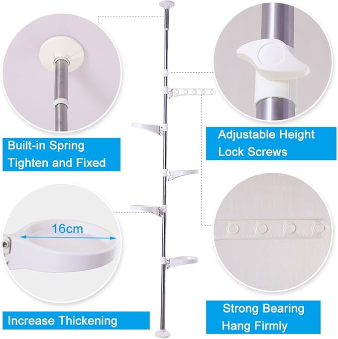 BAOYOUNI 5-Tier Tension Rod Plant Holder Pole, Flower Display Stand Rack Stainless Steel Decorative Shelf, Ivory