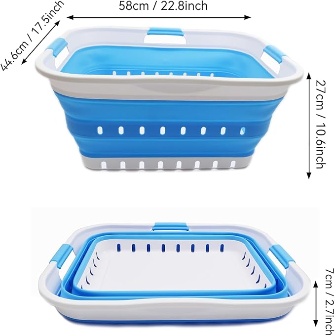 SAMMART 42L (11 gallon) Collapsible Plastic Laundry Basket - Foldable Pop Up Storage Container/Organizer - Portable Basket - Space Saving Hamper/Basket (2, White/Marine Blue)