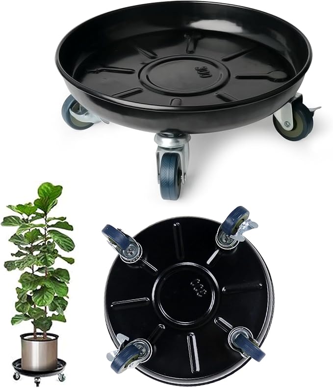 Heavy-Duty Plant Caddy with Wheels 12 Inch, 360° Lockable Caster,Outdoor Rolling Plant Dolly That is Not Easily Rusted, Indoor Metal Plant Cart with Rollers, Plant Pot Trolley, Black 3Pack
