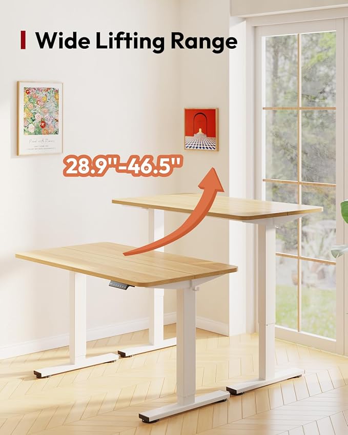 SANODESK Standing Desk Height Adjustable Electric Stand up Desk 48x24 Inches Sit Stand Home Office with Splice Board, White Frame/Maple Top