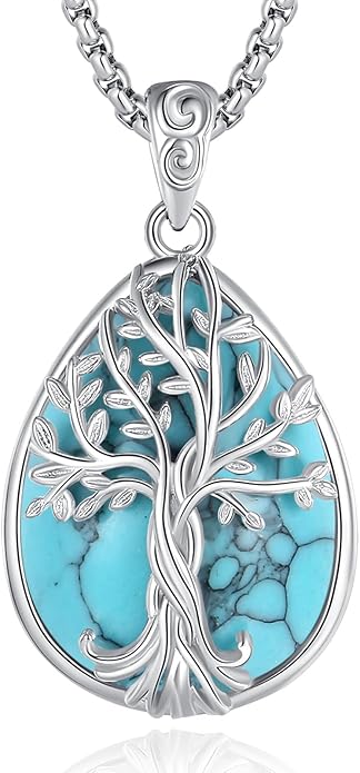 EUDORA Moonstone Turquoise Necklace for Women S925 Sterling Silver, Angel Tears Water Droplets Pendant Grandma Necklace Jewelry for Women Gifts for Mother in Law Mothers Day Gifts for Mom, 20"
