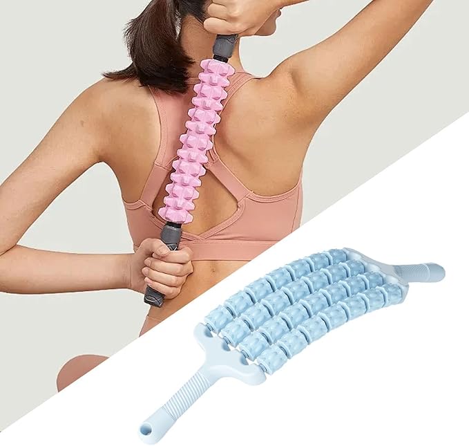 Massage Roller Sticks Handheld Ergonomic Grip Multipurpose Massage Tool Muscle Relaxation for Workout Home Use, Blue