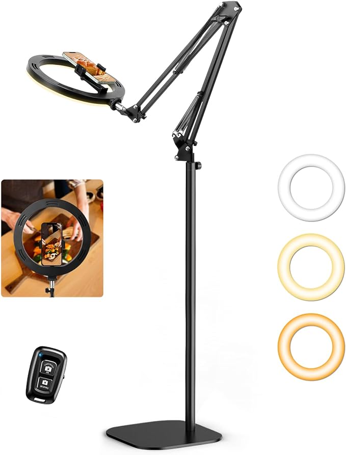 Ring Light with Stand Tripod for iPhone – Evershop 10” Overhead Camera Mount, 70.8” Tall Adjustable Selfie Light with Phone Holder for Video Recording, Photography, Streaming, TikTok, YouTube