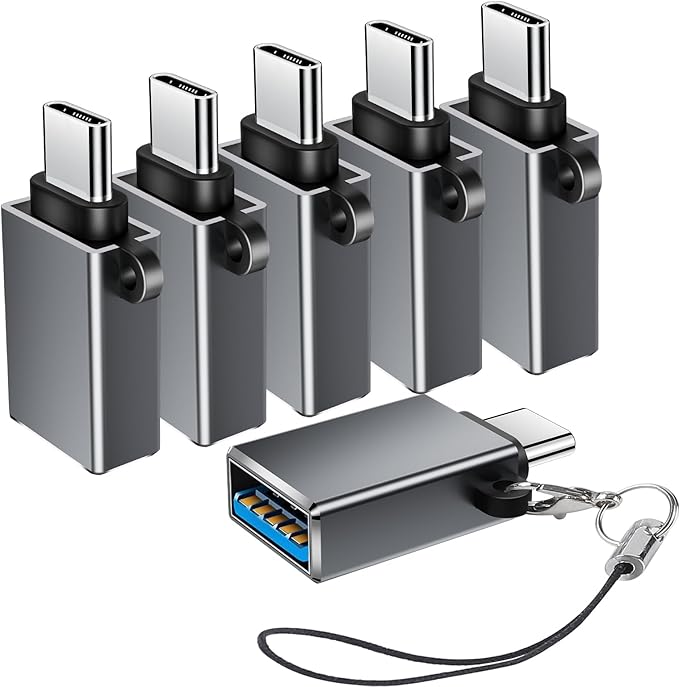 USBC to USB Adapter 6 Pack,USB Type C Adapter,USBC Male to USBA Female Converter,USBC Adapters for iPhone 16 15,MacBook Pro,iPad Pro,Samsung Galaxy(Grey)