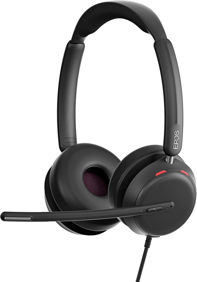 EPOS Impact 860 Dual-Sided Wired Headset with USB-C/USB-A, Noise-Canceling Mic, Super Wideband Audio, Comfortable Fit, Ideal for Business Calls, Office Use, and Multi-Device Compatibility.