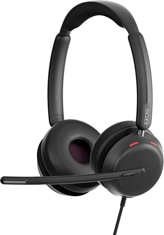 EPOS Impact 860 Dual-Sided Wired Headset with USB-C/USB-A, Noise-Canceling Mic, Super Wideband Audio, Comfortable Fit, Ideal for Business Calls, Office Use, and Multi-Device Compatibility.