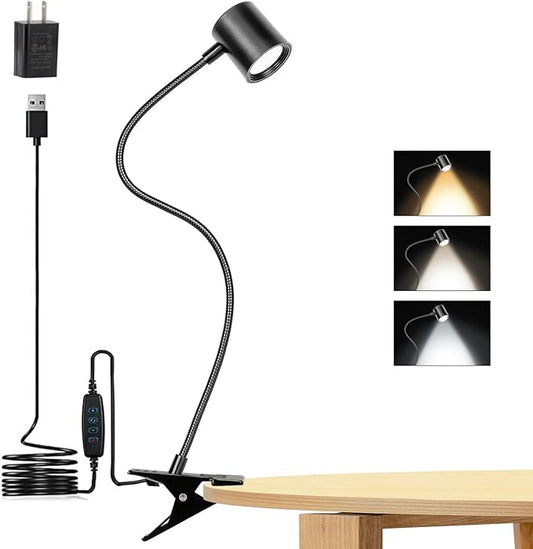 Reading Light, 3 Modes & 10 Brightness Clip on Light, Desk Lamp, Eye Caring Reading Lights for Books in Bed, 360°Gooseneck Clamp Lights, Book Light With Memory Function for Bed Headboard