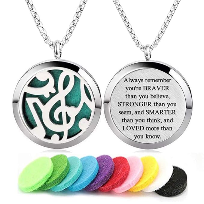 Aromatherapy Essential Oil Diffuser Necklace Stainless Steel lnspirational Locket Pendant(Note)