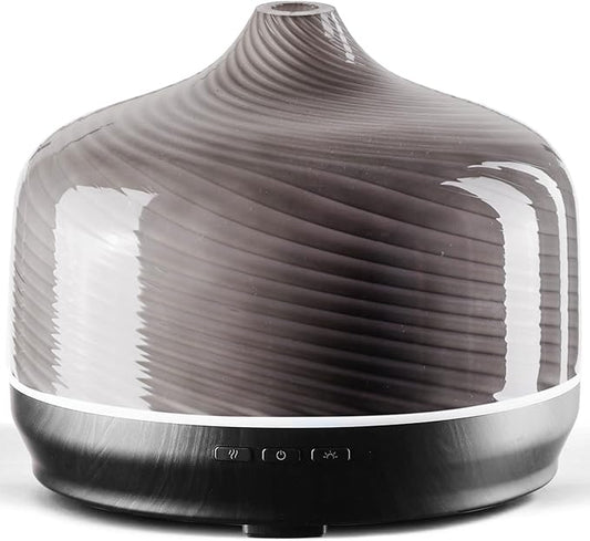 Porseme 500ml Glass Essential Oil Diffuser Aromatherapy Ultrasonic Cool Mist Humidifier 15-21 Running Hours Waterless Auto-Off Air Diffusers for Sleeping Yoga Office Working Spa and Rest (Pure Grey)