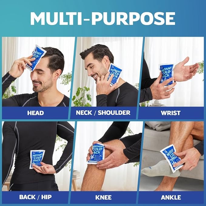 25 Pack Instant Ice Cold Pack (6” x 4.5”) - Disposable Instant Ice Packs for Injuries | Cold Compress Ice Pack for Pain Relief