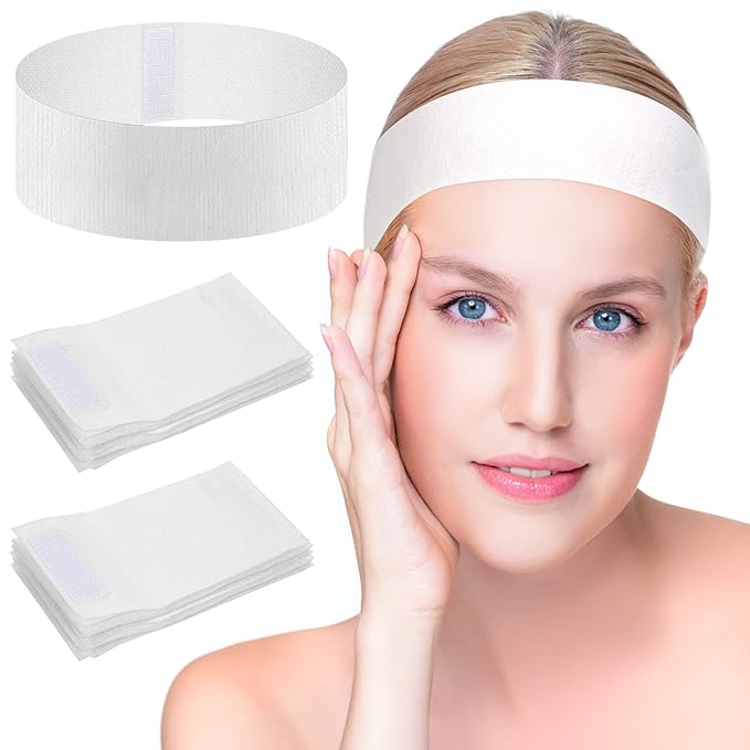 80 Pack Disposable Stretch Headbands for Facials, White (Hairband, Women's Hair, 100% Elastic Non-Woven Fabric, 80 Pieces)