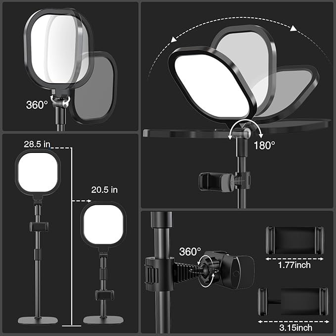 2 Packs Video Conference Lights for Zoom Meeting, Podcast Lighting Kit for Working from Home Office, Desktop Video Light with Stand and Phone Holder CRI 97.8